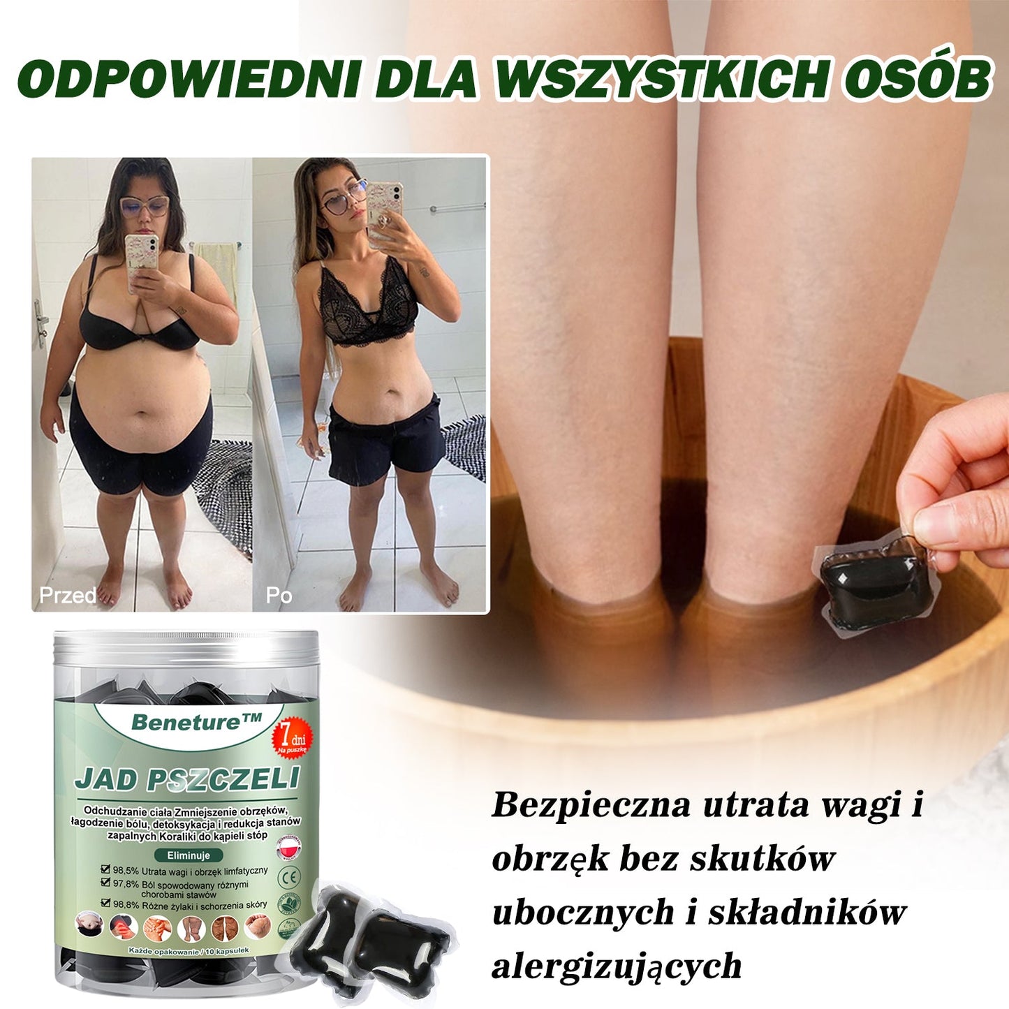 𝐁𝐞𝐧𝐞𝐭𝐮𝐫𝐞™ Jad pszczeli Wyszczuplający detoks limfatyczny Przeciwzapalne przeciwbólowe perełki do kąpieli stóp - polecane przez klinikę Mayo (zaufało im ponad 2 miliony konsumentów na całym świecie)